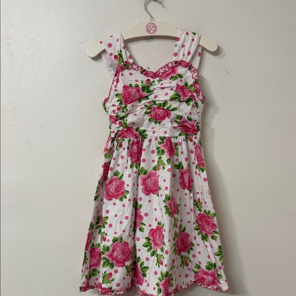 Rare Editions Pink Floral Polka Dot Dress - Picture 1 of 2